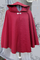 Cloak:2347, Cloak Style:Full Circle Short Cloak, Cloak Color:Dark Red, Maroon, Fiber / Weave:Wool Gabardine, Cloak Clasp:Gothic Round, Hood Lining:Unlined, Back Length:27.5", Neck Length:21", Seasons:Fall, Spring, Note:This full circle short cloak<br>is perfect for a child..