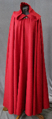 Cloak:2349, Cloak Style:Full Circle Cloak, Cloak Color:Fire Engine Red, Fiber / Weave:Light weight Wool Gabardine Twill, Cloak Clasp:Vale, Hood Lining:Unlined, Back Length:56.5", Neck Length:20.5", Seasons:Summer, Fall, Spring.