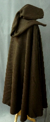 Cloak:2373, Cloak Style:Full Circle Cloak w/ Lirapipe hood, Cloak Color:Brown, Fiber / Weave:100% Wool, Cloak Clasp:Triple Medallion, Hood Lining:Unlined, Back Length:48", Neck Length:22.5", Seasons:Winter, Fall, Spring.