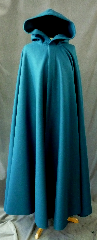 Cloak:2410, Cloak Style:Full Circle Cloak, Cloak Color:Teal Blue, Fiber / Weave:Heavy Wool Melton, Cloak Clasp:Triple Medallion, Hood Lining:Unlined, Back Length:60", Neck Length:21.5", Seasons:Winter, Fall, Spring.