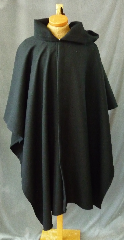 Cloak:2411, Cloak Style:Cape / Ruana, Cloak Color:Black, Fiber / Weave:Wool Crepe, Cloak Clasp:Vale - Goldtone, Hood Lining:Unlined, Back Length:43", Neck Length:23", Seasons:Spring, Summer, Fall.