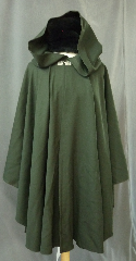 Cloak:2428, Cloak Style:Cape / Ruana, Cloak Color:Dark Olive Green, Fiber / Weave:Worsted Wool, Cloak Clasp:Bavarian - Silvertone, Hood Lining:Unlined, Back Length:38.5", Neck Length:21", Seasons:Summer, Fall, Spring.