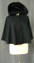 Cloak:2436, Cloak Style:Full Circle Short Cloak, Cloak Color:Black, Fiber / Weave:Wool Melton, Cloak Clasp:Double Spiral, Hood Lining:Unlined, Back Length:25", Neck Length:18", Seasons:Winter, Fall, Spring.