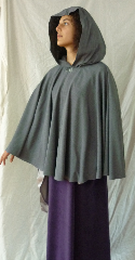 Cloak:2492, Cloak Style:Full Circle Short Cloak, Cloak Color:Heathered Grey, Fiber / Weave:Rayon Wool Twill, Cloak Clasp:Antiquity, Hood Lining:Unlined, Back Length:29", Neck Length:21", Seasons:Fall, Spring.