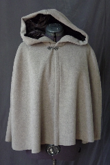 Cloak:2510, Cloak Style:Shaped Shoulder, Cloak Color:Grey, Fiber / Weave:Mohair, Cloak Clasp:Antiquity, Hood Lining:Off-black Rayon Velvet, Back Length:23", Neck Length:19", Seasons:Winter, Fall, Spring.