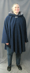 Cloak:2608, Cloak Style:Cape / Ruana, Cloak Color:Dark Royal Blue, Fiber / Weave:70% Wool, 20% Cashmere, 10% nylon, Cloak Clasp:Vale, Hood Lining:Grey stretch Poly Velvet, Back Length:37", Neck Length:21.5", Seasons:Winter, Fall, Spring.