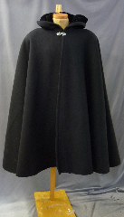 Cloak:2632, Cloak Style:Full Circle Cloak, Cloak Color:Black, Fiber / Weave:Textured Double 100% Wool, Cloak Clasp:Vale, Hood Lining:Black Silk Velvet, Back Length:43", Neck Length:20", Seasons:Winter, Fall, Spring, Note:Dry Clean only.