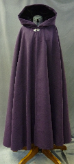 Cloak:2634, Cloak Style:Full Circle Cloak, Cloak Color:Dark Plum Purple, Fiber / Weave:Polyester Faux Wool, Cloak Clasp:Vale, Hood Lining:Black Silk Velvet, Back Length:51", Neck Length:21", Seasons:Winter, Fall, Spring, Note:Machine Wash Cold, Tumble Dry Low.