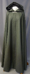 Cloak:2648, Cloak Style:Full Circle Cloak, Cloak Color:Olive Green Heathered with Black (Loden), Fiber / Weave:100% Wool, Cloak Clasp:Willow Leaf - Silver, Hood Lining:Black Leaf Embossed Moleskin, Back Length:55", Neck Length:20", Seasons:Spring, Fall.