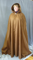 Cloak:2670, Cloak Style:Shaped Shoulder, Cloak Color:Cinnamon Brown, Fiber / Weave:100% Wool, Cloak Clasp:Vale, Hood Lining:Unlined, Back Length:58", Neck Length:21", Seasons:Southern Winter, Fall, Spring.