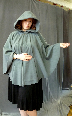 Cloak:2675, Cloak Style:Full Circle Short Cloak, Cloak Color:Sea Foam Green, Fiber / Weave:Plush Wool Coating, Cloak Clasp:Antiquity, Hood Lining:Unlined, Back Length:32", Neck Length:20", Seasons:Spring, Fall, Southern Winter.