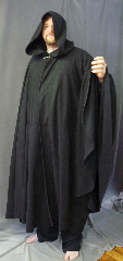 Cloak:2688, Cloak Style:Full Circle Cloak, Cloak Color:Black, Fiber / Weave:Economy Fleece, Cloak Clasp:Antiquity, Hood Lining:Unlined, Back Length:55", Neck Length:23", Seasons:Fall, Spring.