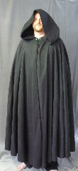 Cloak:2689, Cloak Style:Full Circle Cloak, Cloak Color:Black, Fiber / Weave:Economy Fleece, Cloak Clasp:Antiquity, Hood Lining:Unlined, Back Length:61", Neck Length:26", Seasons:Fall, Spring.