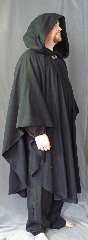 Cloak:2695, Cloak Style:Cape / Ruana, Cloak Color:Black, Fiber / Weave:Wool Cashmere Blend, Cloak Clasp:Gothic, Hood Lining:Black Silk Velvet, Back Length:51", Neck Length:22.5", Seasons:Spring, Fall, Southern Winter.