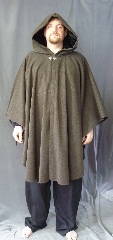 Cloak:2698, Cloak Style:Cape / Ruana, Cloak Color:Heathered Brown Black, Fiber / Weave:Basket Weave Wool, Cloak Clasp:Vale, Hood Lining:Black Silk Velvet, Back Length:42", Neck Length:23.5", Seasons:Spring, Fall, Southern Winter.