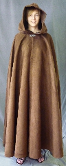 Cloak:2723, Cloak Style:Full Circle Cloak, Cloak Color:Brown, Fiber / Weave:Faux Suede, Cloak Clasp:Vale, Hood Lining:Unlined, Back Length:56", Neck Length:20", Seasons:Fall, Spring, Southern Winter.