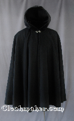 Cloak:2724, Cloak Style:Full Circle Cloak, Cloak Color:Black, Fiber / Weave:Upholstery Weight Synthetic Velvet, Cloak Clasp:Vale, Hood Lining:Unlined, Back Length:38", Neck Length:20", Seasons:Fall, Spring, Southern Winter, Winter.