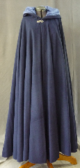 Cloak:2733, Cloak Style:Full Circle Cloak, Cloak Color:Dark Blue Heathered with Black, Fiber / Weave:Wool Blend, Cloak Clasp:Vale, Hood Lining:French Blue Moleskin, Back Length:55", Neck Length:22", Seasons:Winter, Fall, Spring.