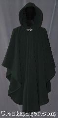 Cloak:3098, Cloak Style:Ruana, Cloak Color:Hunter / Dartmouth Green, Fiber / Weave:Polyester  Fleece, Cloak Clasp:Triple Medallion, Hood Lining:Unlined, Back Length:44", Neck Length:25", Seasons:Fall, Spring, Southern Winter, Winter, Note:A cross between a cape and a cloak,<br>a Ruana is a great way <br>to keep warm while frequent,<br>unhindered use of your arms <br>is needed.<br>Ruanas make great driving cloaks!<br>Made from a polyester fleece with<br>a pewter triple medallion clasp.<br> Machine washable.