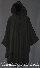Cloak:3383, Cloak Style:Shaped Shoulder<br>Ruana Cloak, Cloak Color:Grey, Fiber / Weave:300 weight fleece water resistant, Cloak Clasp:Plain Rope<br>Hook & Eye, Hood Lining:Unlined shearling interior<br>double sided fabric, Back Length:48.5"<br>overarm 29", Neck Length:23.5", Seasons:Winter, Southern Winter, Fall, Spring, Note:Water beads right off!<br>Warm enough for new england winters.<br>This soft fleece shape shoulder ruana cloak<br>is dark grey throughout with a<br> soft shearling interior and<br>hidden hook and eye clasp<br>A cross between a cape and a cloak,<br>a ruana is a great way to keep warm<br>while frequent, unhindered use<br>of your arms is needed.<br>Ruanas make great driving cloaks!<br>Machine washable.