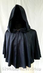 Cloak:3587, Cloak Style:Full Circle Cloak, Cloak Color:Blue/Black, Fiber / Weave:100% Wool, Cloak Clasp:Special, Hood Lining:Unlined, Back Length:20", Neck Length:20", Seasons:Fall, Spring, Summer, Note:Blue/black bird's eye weave..