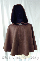 Cloak:3596, Cloak Style:Full Circle Cloak, Cloak Color:brown, black, rust, Fiber / Weave:100% Wool, Cloak Clasp:Vale, Hood Lining:Black velvet, Back Length:25", Neck Length:20.5", Seasons:Spring, Fall.