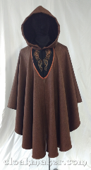 Cloak:3601, Cloak Style:Ruana, Cloak Color:Brown, Fiber / Weave:100% Wool, Cloak Clasp:three hook & eyes, Hood Lining:Black Velvet, Back Length:40", Neck Length:22", Seasons:Spring, Fall, Southern Winter.