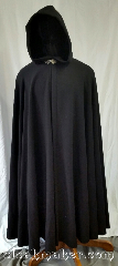 Cloak:3621, Cloak Style:Full Circle Cloak, Cloak Color:Black Herringbone Weave, Fiber / Weave:80% wool<br>20% nylon, Cloak Clasp:Triple Medallion, Hood Lining:Black polyester Velvet, Back Length:54", Neck Length:21", Seasons:Southern Winter, Spring, Fall, Note:This full circle cloak is a black<br>herringbone weave color with a<br>black polyester velvet hood lining.<br>Dry clean only..