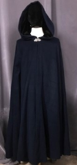 Cloak:3840, Cloak Style:50"-55" Circle Cloak, Cloak Color:Deep Blue Heathered with Black, Fiber / Weave:Wool Blend Coating, Cloak Clasp:Triple Medallion, Hood Lining:Black Polyester Stretch Velvet, Back Length:53.5", Neck Length:20", Seasons:Fall, Southern Winter, Spring.