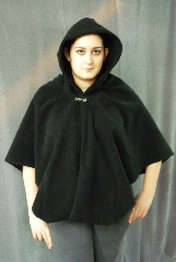 Cloak:CC124, Cloak Style:Fuller Half Circle Short with pockets, Cloak Color:Black, Fiber / Weave:Windblock Polar Fleece, Back Length:27.5", Neck Length:24", Seasons:Winter, Fall, Spring, Note:This Fuller Half Circle Short Cloak<br>has Pockets!.