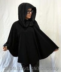 Cloak:H164, Cloak Style:Regular Hood, Cloak Color:Ribbed black, Fiber / Weave:Polyester/lycra blend, Hood Lining:unlined, Back Length:24", Neck Length:XL - neck 28", Seasons:Spring, Fall, Note:This hood is made from a black ribbed<br>polyester/lycra material.<br>Machine washable.<br>28" neck hole.<br>24" back length from base of neck..