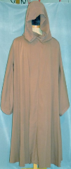 Robe:R129, Robe Style:Jedi Robe, Episode II and III Obi-Wan, Robe Color:Cinnamon Brown, Front/Collar:Hooded with Brown cloth-covered hook and eye, Approx. Size:Youth/Teen/Juniors, Fiber:Polyester Rayon, Neck Length:22", Sleeve:29", Chest:44", Length:49", Height:5'3", Note:Will fit someone up to 5'3" tall.