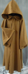 Robe:R140, Robe Style:Jedi Robe, Episode II and III Obi-Wan, Robe Color:Cinnamon Brown, Front/Collar:Hooded with Brown cloth-covered hook and eye, Approx. Size:L to XL, Fiber:Wool Melton, Neck:Up to 16", Neck Length:21", Sleeve:33", Chest:Fits up to 41" (46"), Length:56", Height:Up to 5'8".
