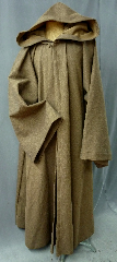 Robe:R171, Robe Style:Jedi Robe Episode I Obi-Wan, Robe Color:Brown, Front/Collar:Hooded with Brown cloth-covered hook and eye, Fiber:Heavy Cotton Twill, Neck:23.5", Sleeve:TBD, Chest:Fits up to 60", Length:59", Height:Up to 5'11".