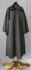 Robe:R191, Robe Style:Sith / Anakin Episode 3, Robe Color:Black, Front/Collar:Hooded with black snap, Approx. Size:Youth 6 -10 years old, Fiber:Tropical Weight Worsted Wool, Neck:16.5", Sleeve:25.5", Chest:38", Length:41.5", Note:This robe is marked down as there is a flaw in the material<br>on the back there are 2 stripes that are a darker black..