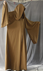 Robe:R211, Robe Style:Jedi Robe Episode I Obi-Wan, Robe Color:Ochre, Front/Collar:Hooded with Brown cloth-covered hook and eye, Approx. Size:L to XXXL, Fiber:40% wool, 60% rayon, Neck:23", Sleeve:40", Length:68", Height:Up to 6' 8".