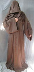 Robe:R215, Robe Style:Anakin Episode III Robe, Robe Color:Brown, Front/Collar:Hooded with Brown cloth-covered hook and eye, Approx. Size:L to XXL, Fiber:Polyester Rayon Moleskin, Neck:25", Sleeve:39", Chest:52", Length:65", Height:up to 6' 5".