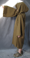 Robe:R216, Robe Style:Jedi Robe Episode I Obi-Wan, Robe Color:Brown, Front/Collar:Hooded with Brown cloth-covered hook and eye, Approx. Size:Youth 2 - 6 years old, Fiber:Polyester Rayon, Neck:16", Sleeve:21", Chest:20", Length:31", Note:Youth robe 2-6 years old.