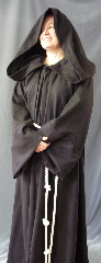 Robe:R244, Robe Style:Anakin EP3 (at end), Robe Color:Midnight Brown, Front/Collar:Hooded with black metal rope hook and eye clasp, Fiber:Midweight Wool Melton, Neck:23.5", Sleeve:33", Chest:Up to 48", Length:60", Height:Up to 5' 10", Note:Professional Dry Clean Only.