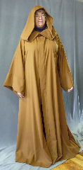 Robe:R247, Robe Style:Obi-Wan Jedi Robe, Robe Color:Copper Brown, Front/Collar:Hooded with Brown cloth-covered hook and eye, Fiber:Wool Garbardine, Neck:25", Sleeve:34", Chest:Up to 52", Length:65", Height:up to 6' 5".