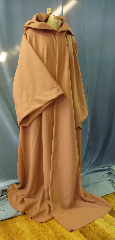 Robe:R259, Robe Style:Obi-Wan Jedi Robe, Robe Color:Terra Cotta, Front/Collar:Hooded with Brown cloth-covered hook and eye, Fiber:100% Wool Melton, Neck:24", Sleeve:36", Chest:up to 68", Length:72", Height:Up to 7' 10".