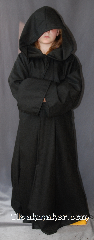 Robe:R287, Robe Style:Little Jedi, Robe Color:Dark Grey, Front/Collar:Hooded with snap clasp, Fiber:100% Light Weight Wool, Neck:17.5", Sleeve:25", Chest:40", Length:42", Note:Sized for young padawans<br>this light weight wool robe is<br>perfect for play and warmth.<br>With a snap clasp and hood you won't<br>have to argue with them to put<br>it on for cool evenings.<br>The model is 48 inches tall barefoot<br>and mostly wears kid size 8.<br>Dry clean only.