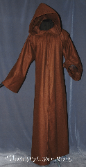 Robe:R296, Robe Style:Obi-Wan Jedi Robe, Episode IV, Robe Color:Caramel Brown, Front/Collar:Hooded with Brown cloth-covered hook and eye, Fiber:80% 20% Wool Nylon, Neck:23", Sleeve:35", Chest:44", Length:65", Height:Up to 6' 5". Can be shortened, Note:Modeled after Obi Wan this<br>caramel brown robe<br> has a mottled texture.<br>With classic fold over sleeves<br>and large hood.<br>Dry clean only..