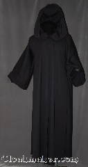 Robe:R300, Robe Style:Anakin Episode III Robe, Robe Color:Dark Grey, Front/Collar:Hooded with Black cloth-covered hook and eye, Fiber:80% Wool/20% Nylon, Neck:24", Sleeve:32", Chest:52", Length:60", Height:Up to 6'. Can be shortened, Note:With a large hood and wide sleeves<br>this robe has a dramatic presence<br>for members of the dark and<br>light side of the force.<br>Made of a light wool blend<br>gabardine.<br>Dry clean only..